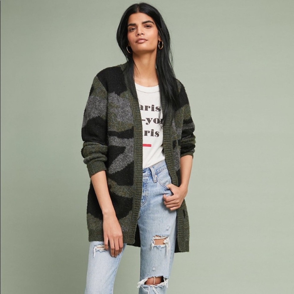 Anthro Moth camo cardigan